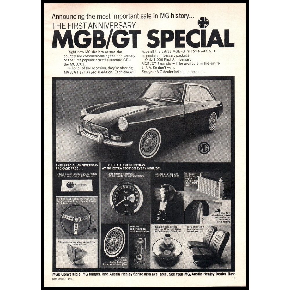 1968 MG MGB/GT Special Coupe Vintage Print Accessories Upgrades Wall Art Photo
